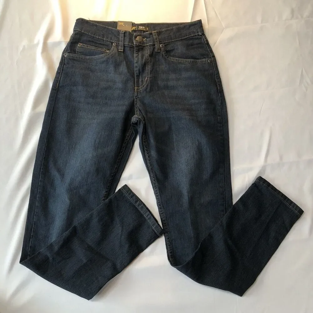 Lee Women’s Size 16 Slim Fit Tapered Leg Denim Jeans Dark Wash Adjustable Waist